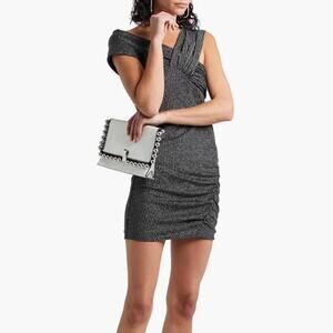 IRO Club black silver metallic asymmetrical neckline dress size 36 or Small NWT